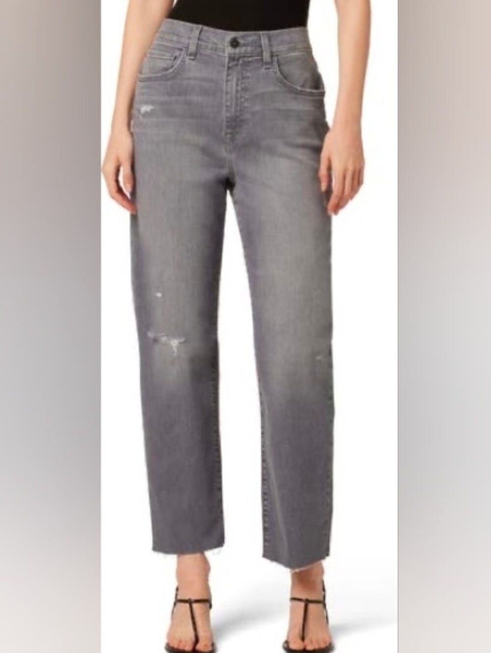 Hudson Kass High Rise Straight Ankle Jeans Grey Distressed Raw Hem Size 29